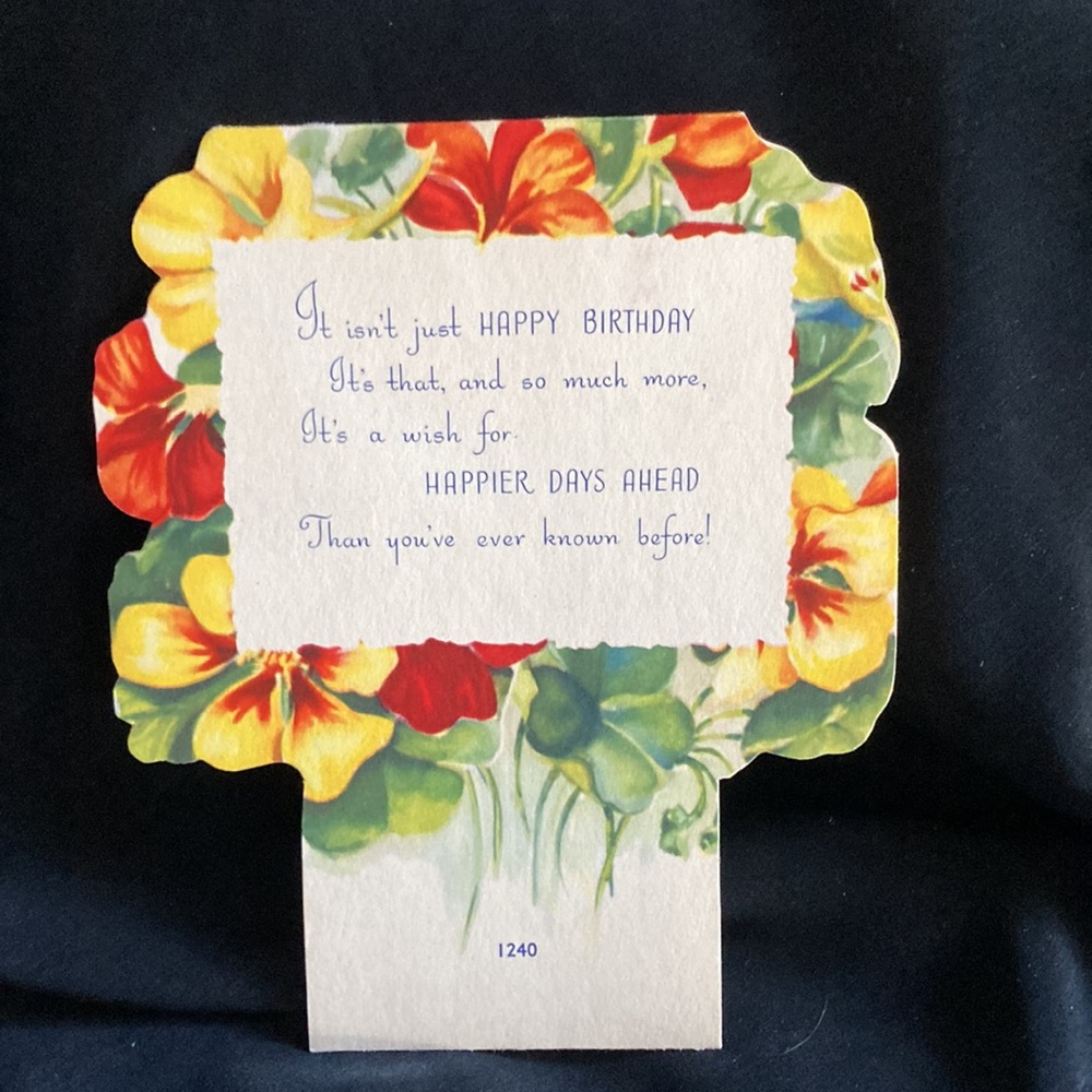 1940s happy birthday nasturtium bouquet card